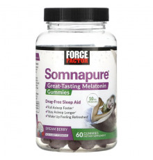 БАДы Force Factor, Somnapure, вкусные жевательные таблетки с мелатонином, 5 мг, ягодный вкус, 60 жевательных таблеток