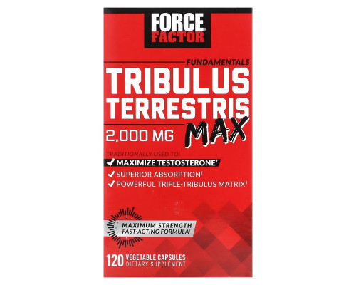 Force Factor, Fundamentals, Tribulus Terrestris Max, 500 мг, 120 растительных капсул Force Factor, Fundamentals, Tribulus Terrestris Max, 500 мг, 120 растительных капсул