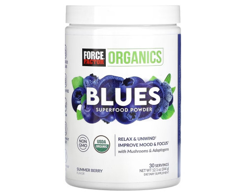 Force Factor, Organics, Blues Superfood Powder, Summer Berry, 12.1 oz (344 g) Force Factor, Organics, Blues Superfood Powder, Summer Berry, 12.1 oz (344 g)