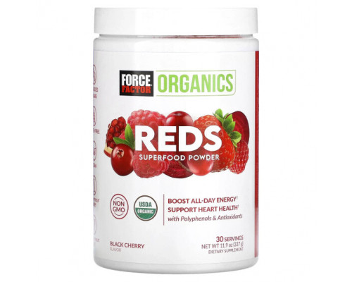 Фрукты и ягоды Force Factor, Organics, красный цвет, порошок из суперфудов, черная вишня, 337 г (11,9 унции) Фрукты и ягоды Force Factor, Organics, красный цвет, порошок из суперфудов, черная вишня, 337 г (11,9 унции)