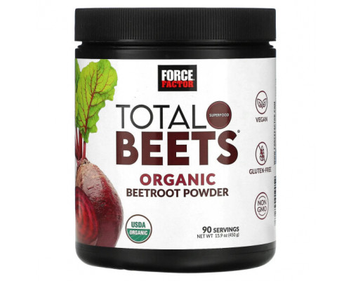 Овощи Force Factor, Total Beets, органический порошок из свеклы, 450 г (15,9 унции) Овощи Force Factor, Total Beets, органический порошок из свеклы, 450 г (15,9 унции)