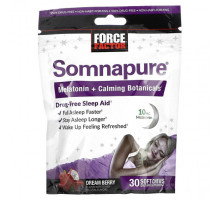 Улучшение памяти и работы мозга Force Factor, Somnapure, мелатонин и успокаивающие растительные ингредиенты, ягоды сна, 30 жевательных таблеток