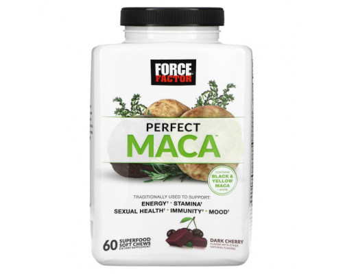 Суперфуды Force Factor, Perfect Maca, темная вишня, 60 жевательных таблеток Superfood Суперфуды Force Factor, Perfect Maca, темная вишня, 60 жевательных таблеток Superfood