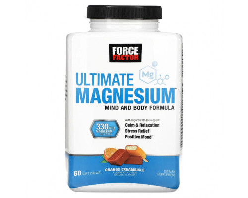 Магний Force Factor, Ultimate Magnesium, апельсиновый крем, 165 мг, 60 жевательных таблеток Магний Force Factor, Ultimate Magnesium, апельсиновый крем, 165 мг, 60 жевательных таблеток