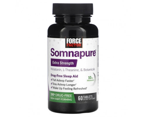 Для здорового сна Force Factor, Force Factor, Somnapure, мелатонин с повышенной силой действия, L-теанин и растительные ингредиенты, 60 таблеток Для здорового сна Force Factor, Force Factor, Somnapure, мелатонин с повышенной силой действия, L-теанин и растительные ингредиенты, 60 таблеток