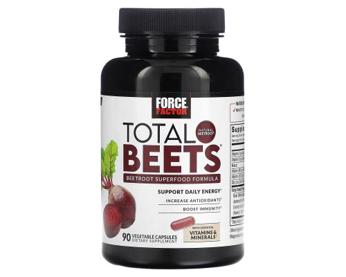 Force Factor, Total Beets, формула суперфуда из свеклы, 90 растительных капсул Force Factor, Total Beets, формула суперфуда из свеклы, 90 растительных капсул