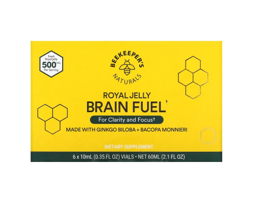 Beekeeper's Naturals, Royal Jelly Brain Fuel, 6 Vials, 0.35 fl oz (10 ml) Each Beekeeper's Naturals, Royal Jelly Brain Fuel, 6 Vials, 0.35 fl oz (10 ml) Each