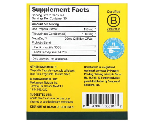 Beekeeper's Naturals, Propolis Complete Gut Health, 60 Vegetarian Capsules Beekeeper's Naturals, Propolis Complete Gut Health, 60 Vegetarian Capsules