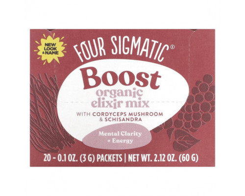 Травяные сборы и чаи Four Sigmatic, Boost, смесь органических эликсиров с кордицепсом, грибом и лимонником, 20 пакетиков по 3 г (0,1 унции) Травяные сборы и чаи Four Sigmatic, Boost, смесь органических эликсиров с кордицепсом, грибом и лимонником, 20 пакетиков по 3 г (0,1 унции)