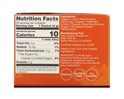 Four Sigma Foods Lion's Mane Superfood Mushroom Drink Mix 20 Packets 0.1 oz (3 g) Each Four Sigma Foods Lion's Mane Superfood Mushroom Drink Mix 20 Packets 0.1 oz (3 g) Each
