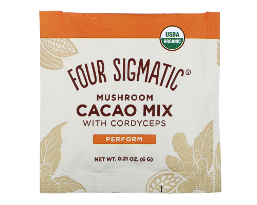 Four Sigma Foods XOCO Red Mushroom Hot Cocoa Drink Mix with Cordyceps Dark & Spicy 10 Powder Bags 0.2 oz (6 g) Each