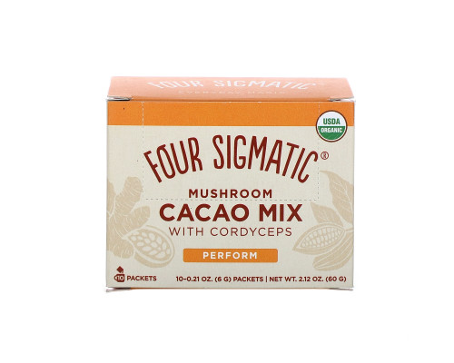 Four Sigma Foods XOCO Red Mushroom Hot Cocoa Drink Mix with Cordyceps Dark & Spicy 10 Powder Bags 0.2 oz (6 g) Each