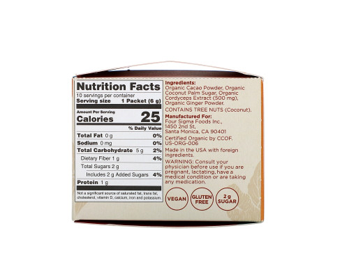 Four Sigma Foods XOCO Red Mushroom Hot Cocoa Drink Mix with Cordyceps Dark & Spicy 10 Powder Bags 0.2 oz (6 g) Each