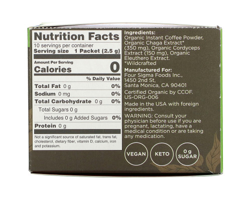 Four Sigma Foods Кордицепс Грибной кофе 10 шт 0.09 унции Каждый Four Sigma Foods Кордицепс Грибной кофе 10 шт 0.09 унции Каждый