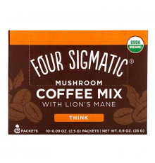 Four Sigma Foods Mushroom Coffee with Lion's Mane 10 Powder Bags 0.09 oz (2.5 g) Each