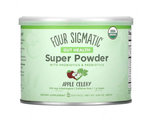 Суперфуды Four Sigmatic, Gut Health, суперпорошок с пробиотиками и пребиотиками, яблочный сельдерей, 140 г (4,94 унции) Суперфуды Four Sigmatic, Gut Health, суперпорошок с пробиотиками и пребиотиками, яблочный сельдерей, 140 г (4,94 унции)
