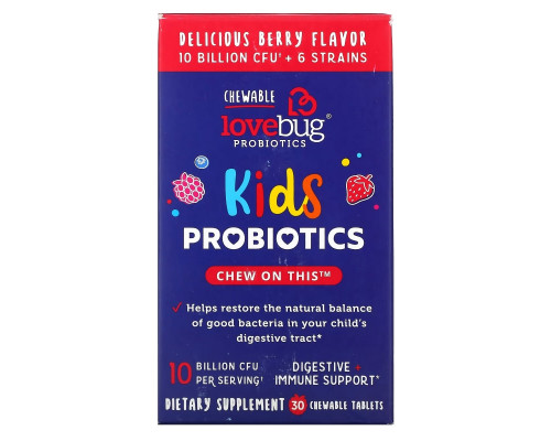 LoveBug Probiotics, Kids Probiotics, Delicious Berry, 10 Billion CFU, 30 Chewable Tablets LoveBug Probiotics, Kids Probiotics, Delicious Berry, 10 Billion CFU, 30 Chewable Tablets