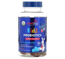 Детское здоровье LoveBug Probiotics, Детские пробиотики, жевательные мармеладки, клубника, 2,5 млрд КОЕ, 30 жевательных таблеток