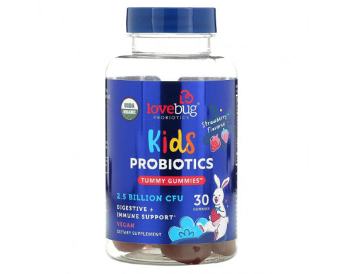 Детское здоровье LoveBug Probiotics, Детские пробиотики, жевательные мармеладки, клубника, 2,5 млрд КОЕ, 30 жевательных таблеток Детское здоровье LoveBug Probiotics, Детские пробиотики, жевательные мармеладки, клубника, 2,5 млрд КОЕ, 30 жевательных таблеток