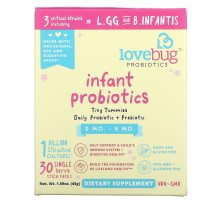 LoveBug Probiotics, Tiny Tummies, Daily Probiotic + Prebiotic, 0 Mo-6 Mo, 30 Single Serve Stick Packs, 1.59 oz ( 45 g)