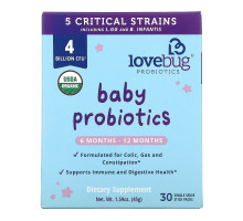 LoveBug Probiotics, Baby Probiotics, Tiny Tummies Daily Probiotic + Prebiotic, 6 Mo-12 Mo, 30 Single Serve Stick Packs, 1.59 oz ( 45 g)
