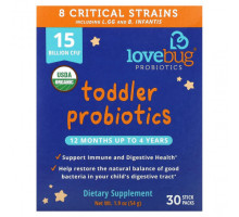 Детское здоровье LoveBug Probiotics, пробиотики для детей в возрасте от 12 месяцев до 4 лет, 15 млрд КОЕ, 30 пакетиков по 1,8 г (0,06 унции)