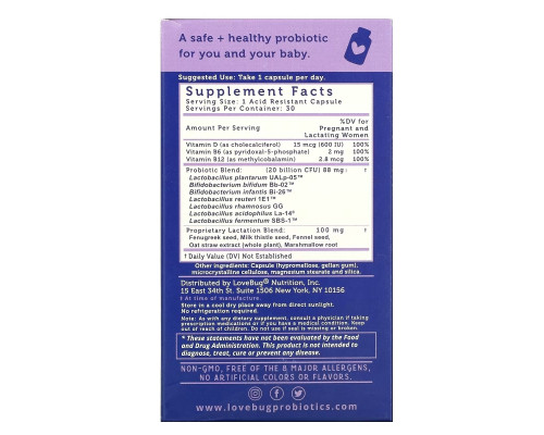 LoveBug Probiotics, Postnatal Probiotic, 20 Billion CFU, 30 Count LoveBug Probiotics, Postnatal Probiotic, 20 Billion CFU, 30 Count