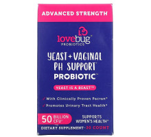 LoveBug Probiotics, Дрожжи и пробиотик для поддержки влагалищного уровня PH, повышенная эффективность, 50 млрд КОЕ, 30 шт.