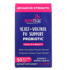 LoveBug Probiotics, Дрожжи и пробиотик для поддержки влагалищного уровня PH, повышенная эффективность, 50 млрд КОЕ, 30 шт.