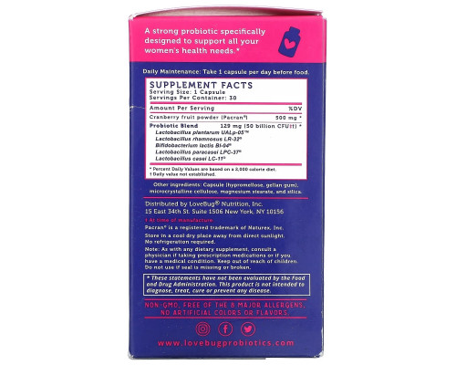 LoveBug Probiotics, Дрожжи и пробиотик для поддержки влагалищного уровня PH, повышенная эффективность, 50 млрд КОЕ, 30 шт. LoveBug Probiotics, Дрожжи и пробиотик для поддержки влагалищного уровня PH, повышенная эффективность, 50 млрд КОЕ, 30 шт.