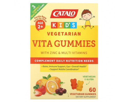 Детское здоровье Catalo Naturals, Детские вегетарианские жевательные витамины с цинком и мультивитаминами, для детей от 2 лет, клубника, вишня и апельсин, 60 вегетарианских жевательных мармеладок Детское здоровье Catalo Naturals, Детские вегетарианские жевательные витамины с цинком и мультивитаминами, для детей от 2 лет, клубника, вишня и апельсин, 60 вегетарианских жевательных мармеладок