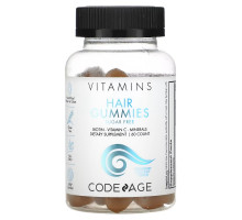 Codeage, Vitamins, Hair Gummies, Sugar Free, Biotin, Vitamin C, Minerals, Strawberry Coconut, 60 Count