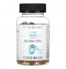 Codeage, Vitamins, Hair Gummies, Sugar Free, Biotin, Vitamin C, Minerals, Strawberry Coconut, 60 Count
