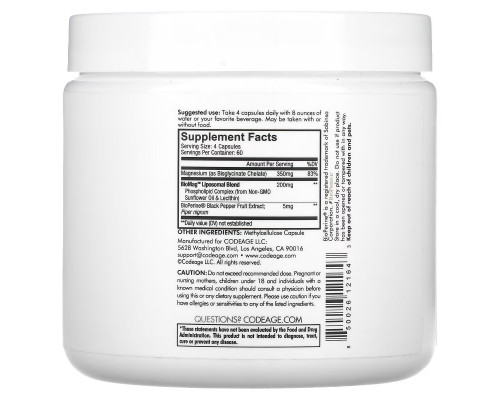 Codeage, Liposomal Magnesium Glycinate, 240 Capsules Codeage, Liposomal Magnesium Glycinate, 240 Capsules