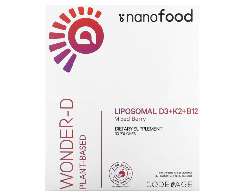 Codeage, Nanofood, Liposomal D3+K2+B12, Mixed Berry, 30 Pouches, 0.3 fl oz (10 ml) Each Codeage, Nanofood, Liposomal D3+K2+B12, Mixed Berry, 30 Pouches, 0.3 fl oz (10 ml) Each