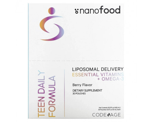 Рыбий жир и Омега 3, 6, 9 Codeage, Nano Foods, ежедневная формула для подростков, липосомальная доставка, незаменимые витамины и омега-3, ягоды, 30 пакетиков по 15 мл (0,5 жидк. Унции) Рыбий жир и Омега 3, 6, 9 Codeage, Nano Foods, ежедневная формула для подростков, липосомальная доставка, незаменимые витамины и омега-3, ягоды, 30 пакетиков по 15 мл (0,5 жидк. Унции)