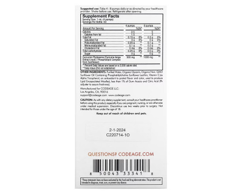 Codeage, Curcumin Phytosome, Citrus, 1,000 mg, 2 fl oz (59.2 ml)