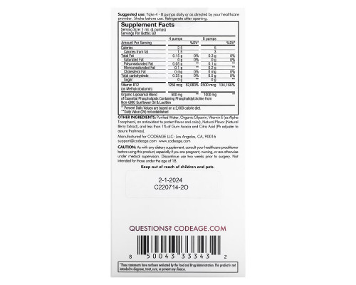 Codeage, Liposomal Vitamin B12, Mixed Berry, 2 fl oz (59.2 ml) Codeage, Liposomal Vitamin B12, Mixed Berry, 2 fl oz (59.2 ml)