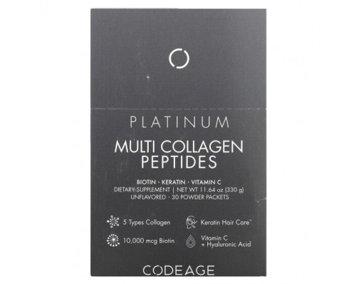 Для мышц и суставов Codeage, Platinum, мультиколлагеновые пептиды, биотин, кератин, витамин C, нейтральный вкус, 30 пакетиков по 11 г (0,38 унции) Для мышц и суставов Codeage, Platinum, мультиколлагеновые пептиды, биотин, кератин, витамин C, нейтральный вкус, 30 пакетиков по 11 г (0,38 унции)