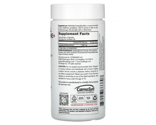 Аминокислоты Codeage, Liposomal Beta-Alanine +, Centurion, 180 капсул Аминокислоты Codeage, Liposomal Beta-Alanine +, Centurion, 180 капсул