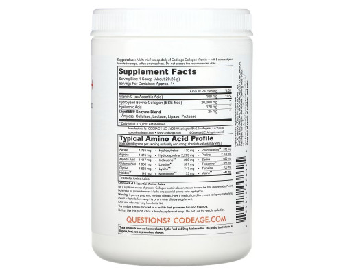 Codeage, Hydrolyzed Collagen Peptides+ Powder, Unflavored, 9.98 oz (283 g) Codeage, Hydrolyzed Collagen Peptides+ Powder, Unflavored, 9.98 oz (283 g)