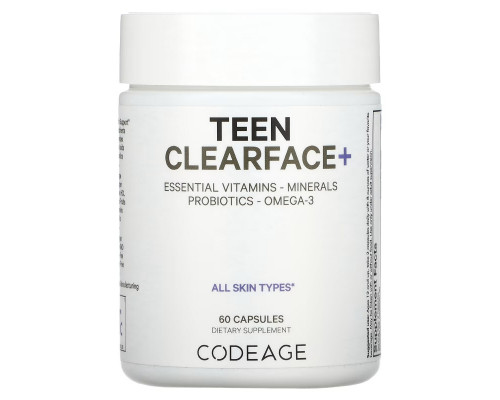 Codeage, Teen Clearface Vitamins, для всех типов кожи, 60 капсул Codeage, Teen Clearface Vitamins, для всех типов кожи, 60 капсул