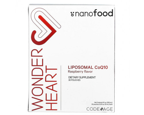 Коэнзим Q10 Codeage, Nanofood, Wonder Heart, липосомальный коэнзим Q10, малина, 30 пакетиков по 10 мл (0,3 жидк. Унции) Коэнзим Q10 Codeage, Nanofood, Wonder Heart, липосомальный коэнзим Q10, малина, 30 пакетиков по 10 мл (0,3 жидк. Унции)