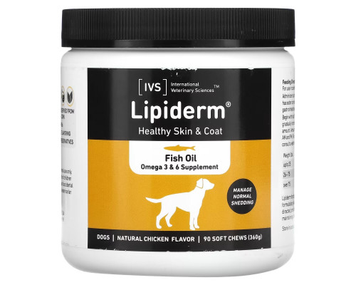 International Veterinary Sciences, Lipiderm, для здоровья кожи и шерсти, для собак, натуральная курица, 90 жевательных таблеток International Veterinary Sciences, Lipiderm, для здоровья кожи и шерсти, для собак, натуральная курица, 90 жевательных таблеток