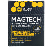 Улучшение памяти и работы мозга Natural Stacks, MagTech, Смесь для приготовления напитков с магнием, лимонад, 20 пакетиков в стиках по 3,23 г (0,11 унции) каждый