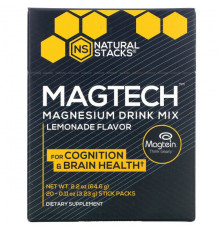 Улучшение памяти и работы мозга Natural Stacks, MagTech, Смесь для приготовления напитков с магнием, лимонад, 20 пакетиков в стиках по 3,23 г (0,11 унции) каждый