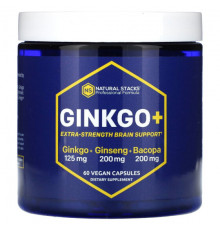 Гинкго Билоба Natural Stacks, Гинкго +, усиленная поддержка мозга, 60 веганских капсул