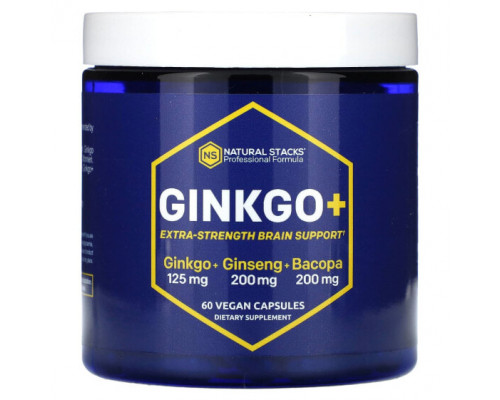 Гинкго Билоба Natural Stacks, Гинкго +, усиленная поддержка мозга, 60 веганских капсул Гинкго Билоба Natural Stacks, Гинкго +, усиленная поддержка мозга, 60 веганских капсул