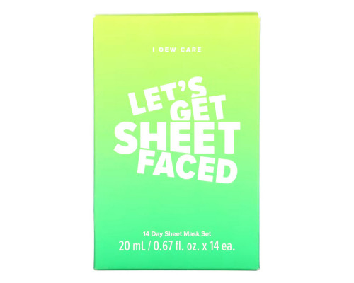 I Dew Care, Let's Get Sheet Faced, 14 Day Beauty Sheet Mask Set, 14 Sheets, 0.67 fl oz (20 ml) Each I Dew Care, Let's Get Sheet Faced, 14 Day Beauty Sheet Mask Set, 14 Sheets, 0.67 fl oz (20 ml) Each