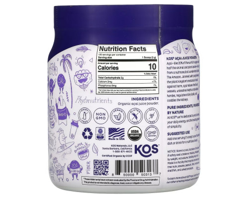 KOS, Organic Acai Juice Powder, 12.7 oz (360 g) KOS, Organic Acai Juice Powder, 12.7 oz (360 g)